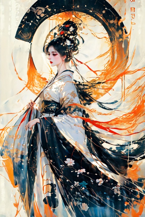  Ultra high definition, artistic sense, minimalist poster, stack of rice paper, girl, ancient white space, flat, smwuxia Chinese text blood weapon:sw, jijianchahua, yue , hair ornament , hanfu, guoflinke