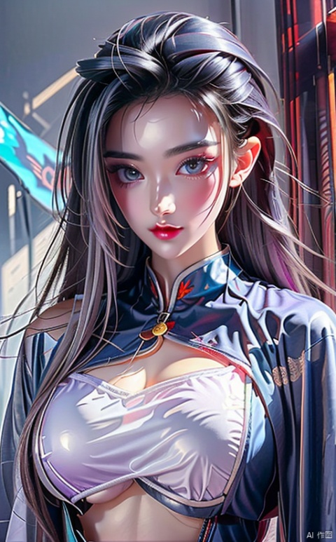  1girl,urple hair, purple eyes, (blue fire,magic),(glowing eyes:1.3), chest,electricity, lightning, purple magic, aura,Close-up,Off Shoulder,Front view, backlight,looking at viewer,braids,very long hair,hairflowe,tarrysky,water,Rain,night,白色透明裙子，36E，透明白色内衣内裤，