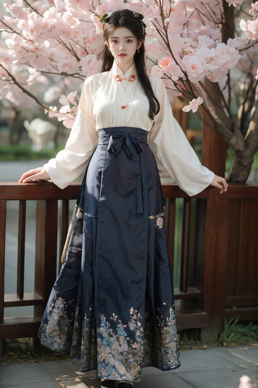  ming_hanfu,1girl,(spring,flowers:1.2),looking_at_viewer,,(big breasts:1.29), hanfu