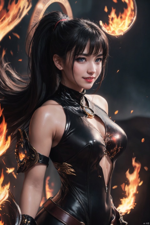  SGZ2, solo, 1girl,1girls,male focus,cowgirl,black bodysuit,long hair, blue eyes, ponytail,bangs， serious face,Holding a long sword, looking to viewer,hero's armour， (High quality, High resolution, Fine details), Realistic, Dark background, (Floating magic circle:1.4),( fire Crystals Magic:1.4), solo, curvy women, sparkling eyes, (Detailed eyes:1.2), grin, Sweat, Oily skin, Full-body portrait, shallow depth of field, Dramatic Shadows
