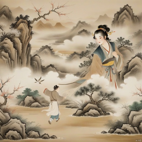 Sunny, handsome and free-spirited boy, Ink scattering_Chinese style, Ancient China_Indoor scenes