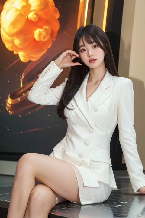 (global illumination, reality,ray tracing, HDR, unreal rendering, reasonable design, high detail, masterpiece,best quality, ultra high definition, movie lighting),
1girl,outdoor,looking_at_viewer,side_blunt_bangs,,big breasts,pose,solo,1girl,black hair,black eyes, , OL, zhifu, sitting