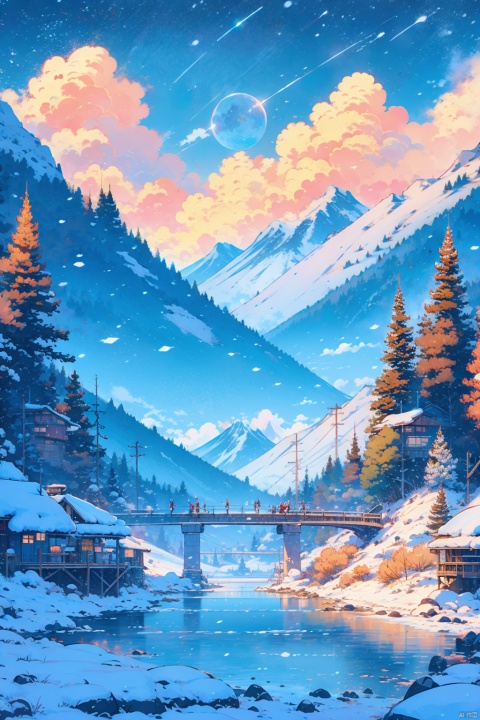 {{{masterpiece}}}, {{the best quality, super fine illustrations, beautiful and delicate water}}, {{very delicate light}}, {{nature, painting}}, {{fine lighting, more transparent stars, high-quality snowflakes, high-quality mountains, very fine 8KCG wallpapers}}, (plateau), (((snow mountain))), sunrise, randomly distributed clouds, (snow field), cliff, ((rotating star sky)), ((lake in mountain stream)), luminous particles
