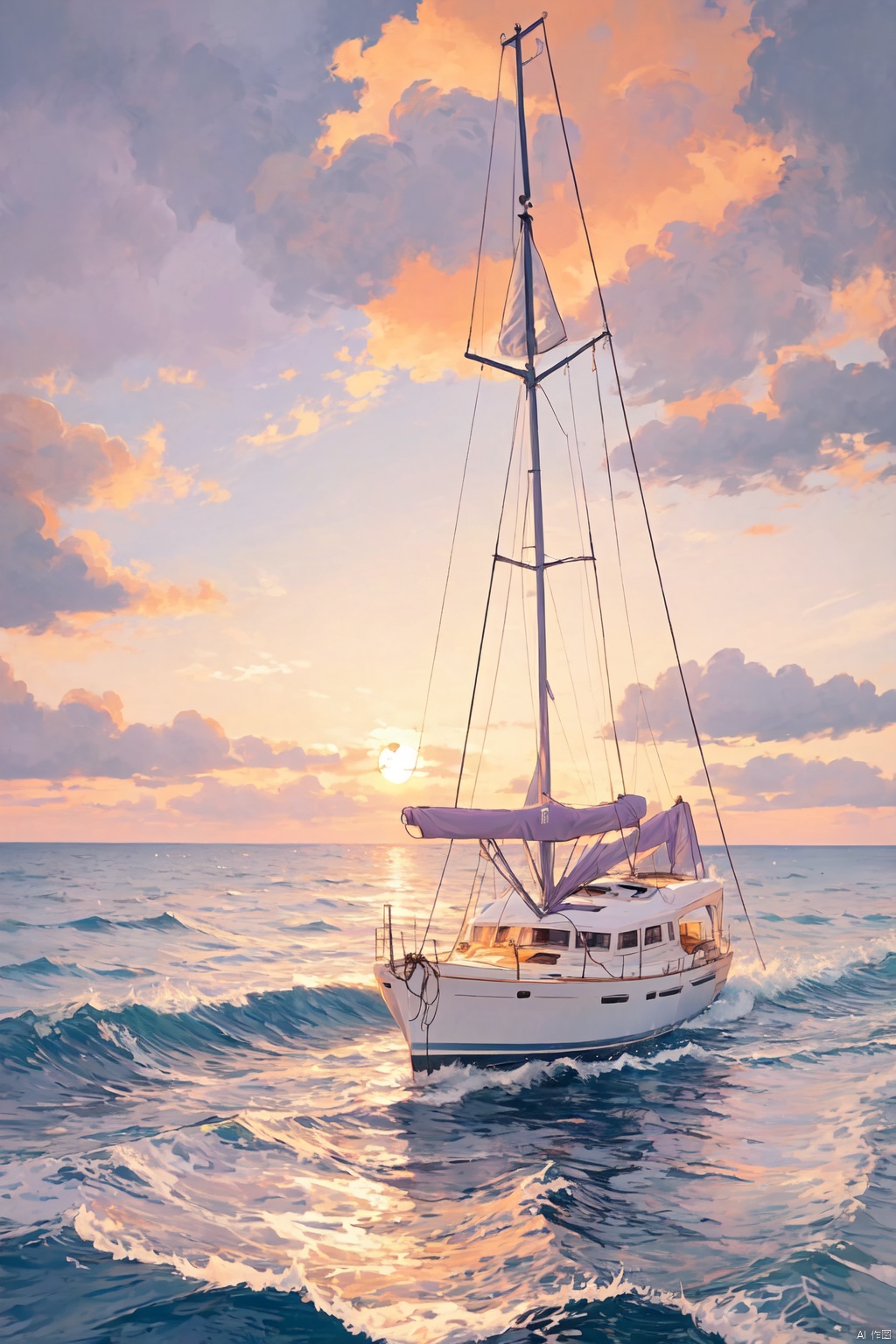 ocean, sailboat, purple sky, sunset