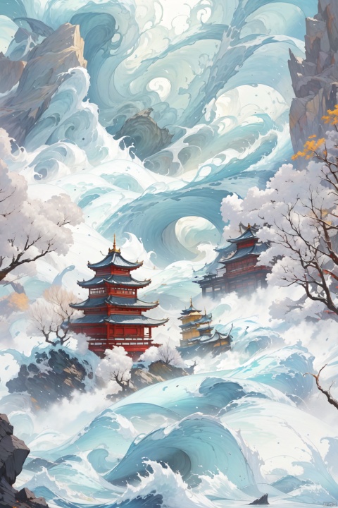 Steep stone walls towered into the sky, thunderous waves crashed against the river bank, and the waves stirred up like thousands of piles of white snow.