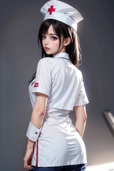 White nurse clothes,white nurse uniform, details nurse uniform, nurse hat,Raven, backlight