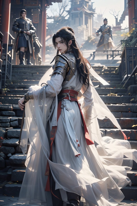  jianke,The cold look, the cold man,A Chinese ancient style boy with long black hair, wearing white and holding an iron sword on his back, stands in front of the red wall. He has exquisite facial features, handsome appearance, mysterious aura, dark eyes, sharp gaze, majestic demeanor, high contrast color tones, high resolution, full body portrait, digital painting, fantasy art illustration in the style of Chinese martial arts,arms_crossed,An ancient sword on his chest,
masterpiece, handsome male face, aesthetic, sharp details, focused , hd, 8k , 4k , sharp, highly detailed,skin,charm,romance,exquisite realism,panorama,super realistic,super realistic,photo,translucent,dynamic pose,high detail,translucent immersion,illustration,high detail,hyper quality,8K, hanfu, midjourney portrait, xiaoyan