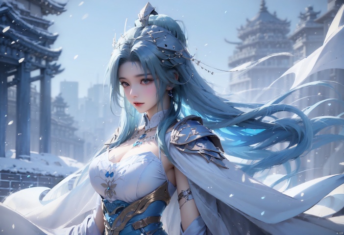 ((blue hair:1.9)),solo:1.4,1girl, long hair, solo, letterboxed, sitting, plant, black hair, long sleeves, hair bun, from side, profile, hair ornament, chinese clothes, architecture, jewelry, wide sleeves, sash, hanfu, pillar, red lips, looking down, single hair bun, earrings, holding, east asian architecture, potted plant, blurry, day, closed mouth, sunlight