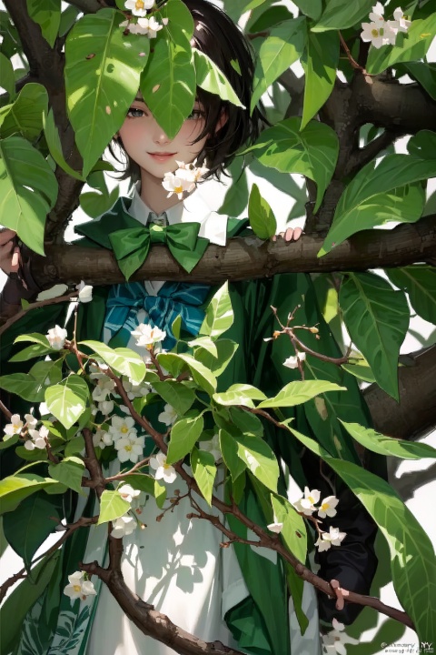  A high school girl wearing a JK uniform with a bow tie, surrounded by cherry blossoms, short hair, delicate and beautiful, full shot body photo of the most beautiful artwork in the world featuring JK girl with a bow tie standing in cherry blossoms, smiling, youthful, vibrant, heart professional majestic oil painting by Ed Blinkey, Atey Ghailan, Studio Ghibli, by Jeremy Mann, Greg Manchess, Antonio Moro, trending on ArtStation, trending on CGSociety, Intricate, High Detail, Sharp focus, dramatic, photorealistic painting art by midjourney and greg rutkowski., 1girl