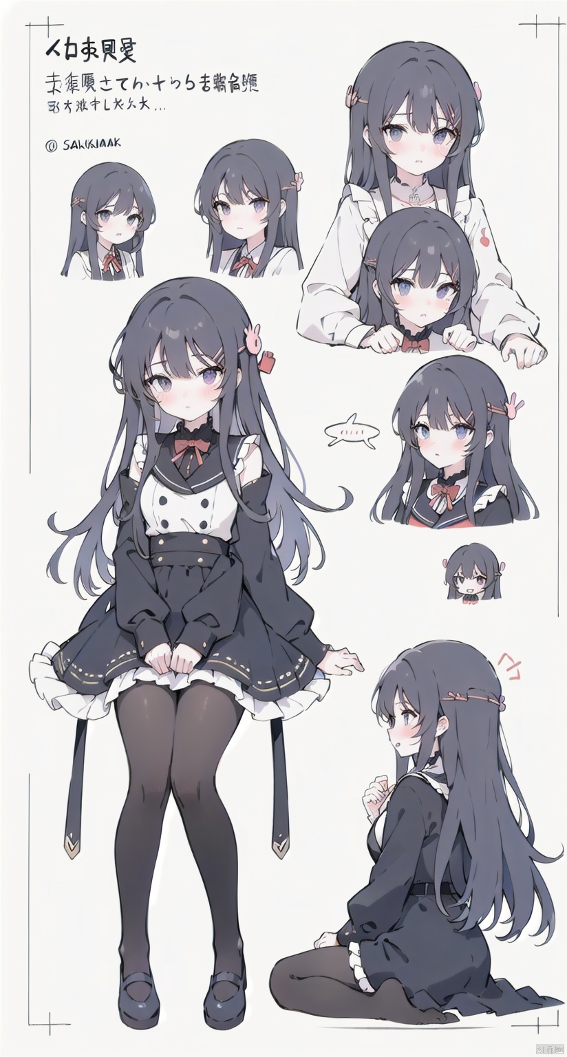 more girl,sakurajima mail,Emoji packs, various actions and expressions, stickers,(blush:1.4),sitting,panorama,column lineup,expressions,three views from front, back and side, costume setup materials,reference sheet