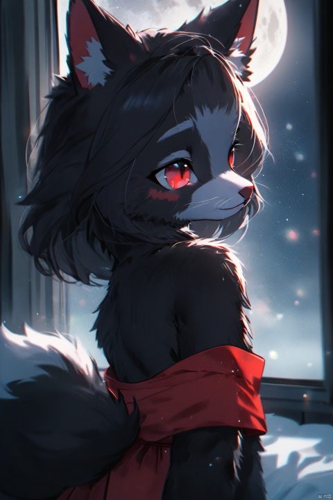  (nsfw),(cute furry art:1.3),(9years old:1.5),(A young girl),(young furry girl:1.3),masterpiece of perfection,8k,Covered in furry,(only a female),red eyes,(black fur:1.4),(furry girl:1.3),female fox,kawaii,short_kimono,tinted_eyewear,huge filesize,wallpaper,profile,dutch angle,chromatic_aberration,head_tilt,Volumetric Lighting,moody lighting,((moon)),starry sky,(lighting particle),fog,snow,(bloom),