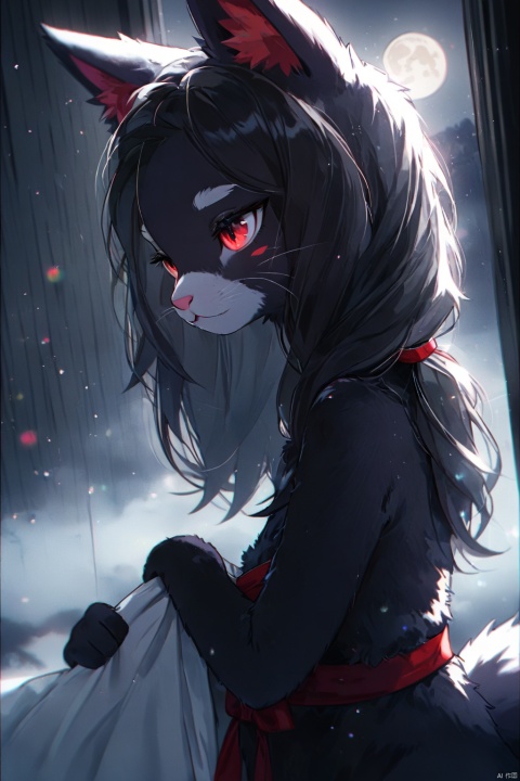  (nsfw),(cute furry art:1.3),(9years old:1.5),(A young girl),(young furry girl:1.3),masterpiece of perfection,8k,Covered in furry,(only a female),red eyes,(black fur:1.4),(furry girl:1.3),female fox,kawaii,short_kimono,tinted_eyewear,huge filesize,wallpaper,profile,dutch angle,chromatic_aberration,head_tilt,Volumetric Lighting,moody lighting,((moon)),starry sky,(lighting particle),fog,snow,(bloom),