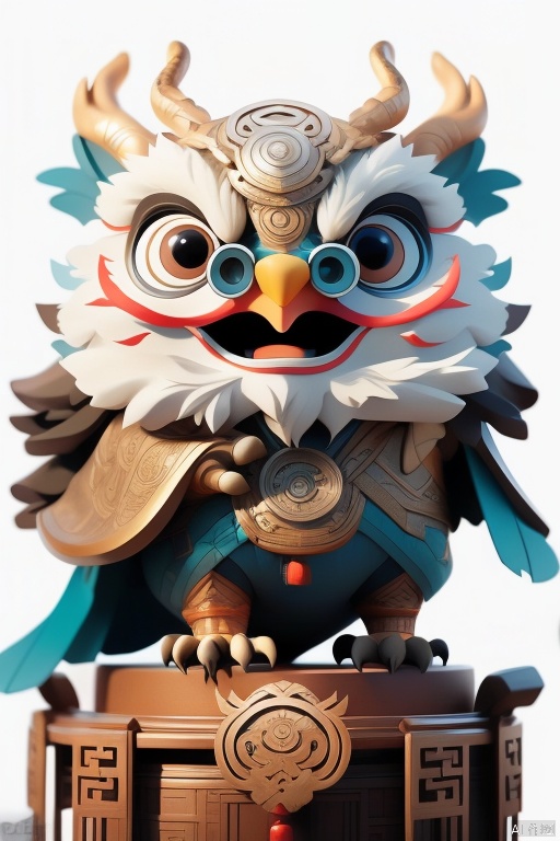  Chinese mythology, Anthropomorphic owl, roaring, cartoon IP, volumetric lighting, pure white background, advanced color system, octane rendering, Pinterest, isometric, surrealism, 3D, Behance, 3d stely