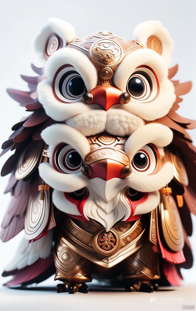  Chinese mythology, Anthropomorphic cute owl, roaring, cartoon IP, volumetric lighting, pure white background, advanced color system, octane rendering, Pinterest, isometric, surrealism, 3D, Behance