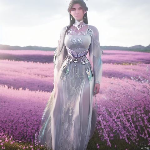  masterpiece,best quality,official art,extremely detailed CG unity 8k wallpaper,realistic,light rays,light particles,1girl,jewelry,solo,earrings,breasts,SunLight,Flowers,Outdoors,Hair Ornaments,White Flowers,Vast Open Field,looking at viewer,cowboy shot,
