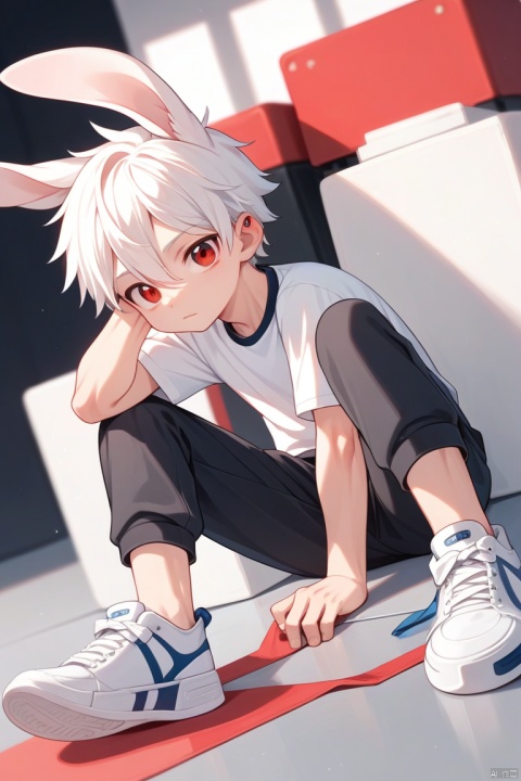  score_9,score_8_up,score_7_up,score_6_up,score_5_up,
solo,young boy,white (lop rabbit) ear,((ear down)),
white hair,red eyes,
pants_down,sneakers,penis focus,brothers,
Perfect feet,Perfect Hands,