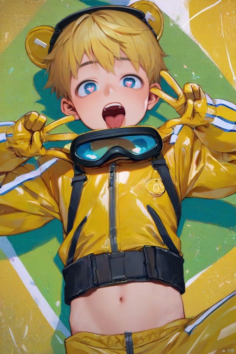  score_9,score_8_up,score_7_up,score_6_up,score_5_up,source_anime,8k,
(solo),male focus,yellow (bear ears: 1.2), shota,blue pupils,yellow (short_hair: 1.5),
yellow latex bodysuit,v,ski goggles,
heart-shaped pupils,fucked silly,tongue out,
unfinished, missionary