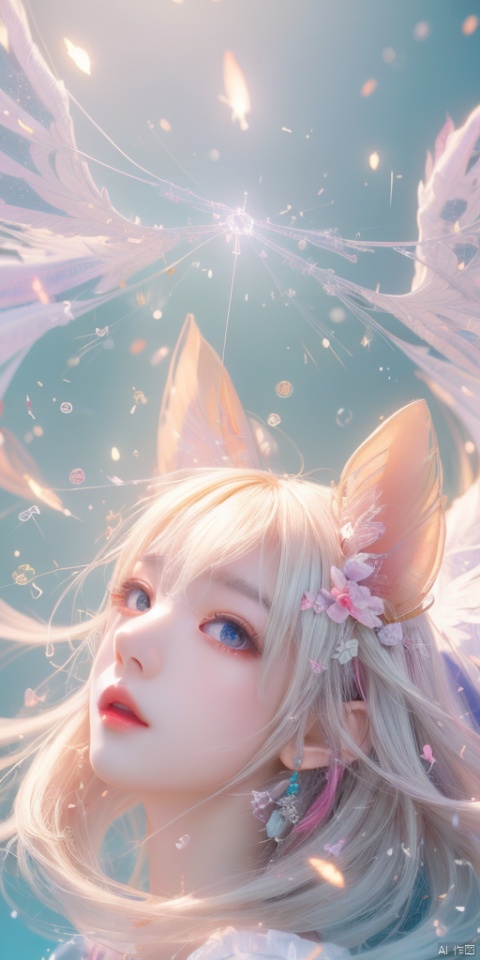  masterpiece,best quality,binary code, particle_effect, transparent, A living body of code,colorful,highest detailed,realistic anime art style, 2D ConceptualDesign, (\shen ming shao nv\), zhuang, Gauze Skirt,wings, Purity Portait, eluosi, huliya
