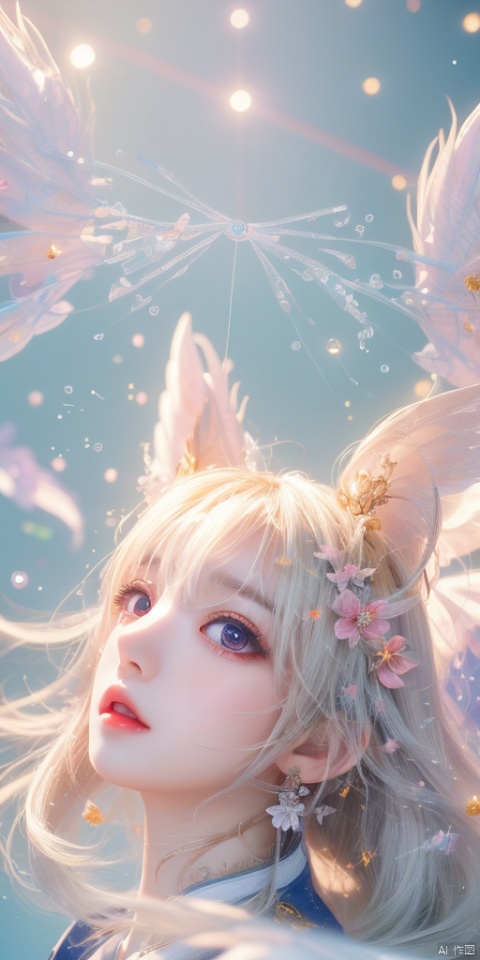  masterpiece,best quality,binary code, particle_effect, transparent, A living body of code,colorful,highest detailed,realistic anime art style, 2D ConceptualDesign, (\shen ming shao nv\), zhuang, Gauze Skirt,wings, Purity Portait, eluosi, huliya