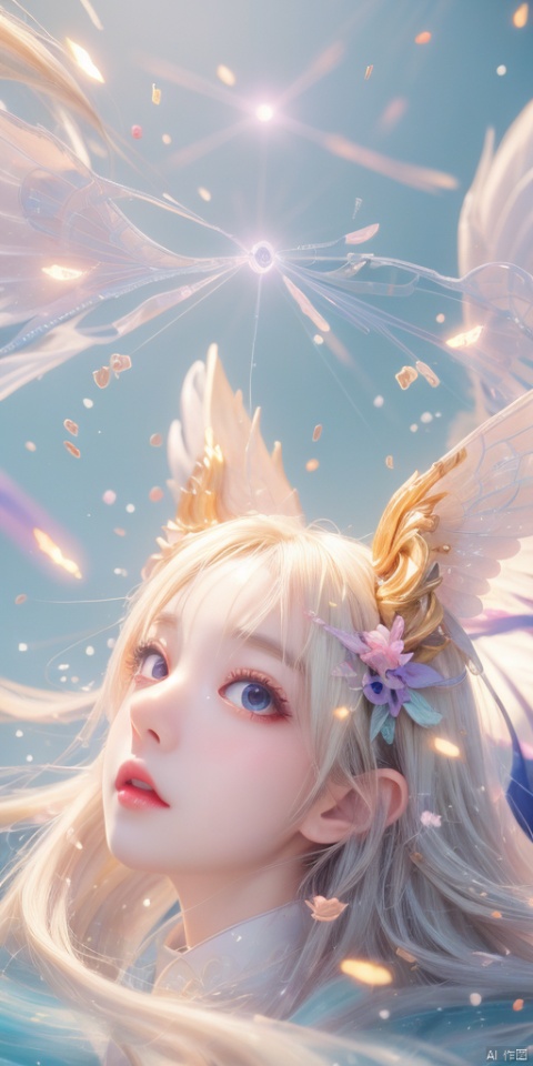  Facing left,Reverse direction,Facing right,masterpiece,best quality,binary code, particle_effect, transparent, A living body of code,colorful,highest detailed,realistic anime art style, 2D ConceptualDesign, (\shen ming shao nv\), zhuang, Gauze Skirt,wings, Purity Portait, eluosi, huliya