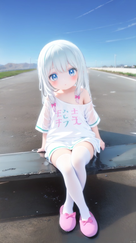  petite child(0.8），aged down, Oversized Clothes, Solo, 1 Girl, Loli, Loli, Loli, Long Hair, Full Body,(Genshin Impact), Solo, Loli, Loli, White Stockings, Full Body, looking_sky, (Genshin Impact), 1 Girl, Ofuda，slippers, sitting
looking_sky1girl, lumine, divine blessing, looking at the audience, blushing, cute, body, masterpiece, extremely detailed, best quality, shy, very beautiful, exquisite，Semi-sheer T-shirt,