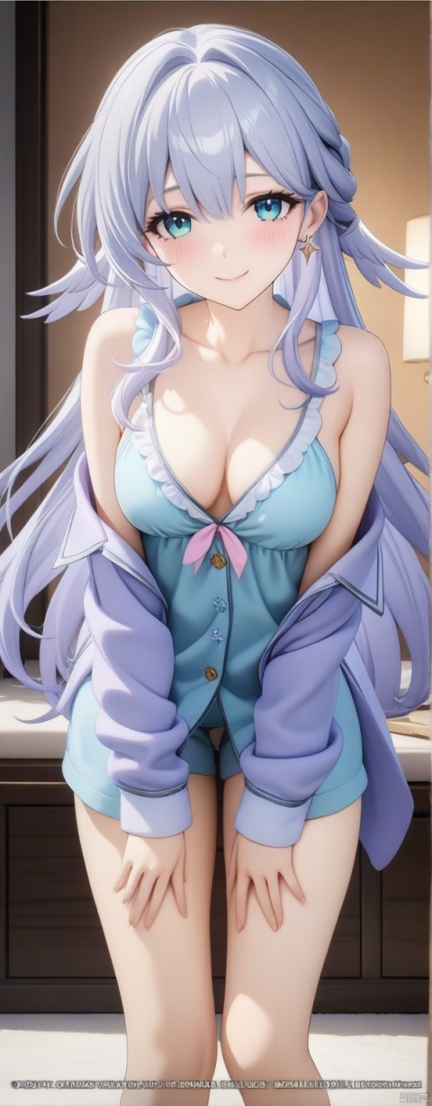  (masterpiece, top quality, best quality, official art, 8K,beautiful and aesthetic:1.2),robinSR,lovely smile,middle breast,no undergarments,(pajama:1.2),(nude:0.4),natural