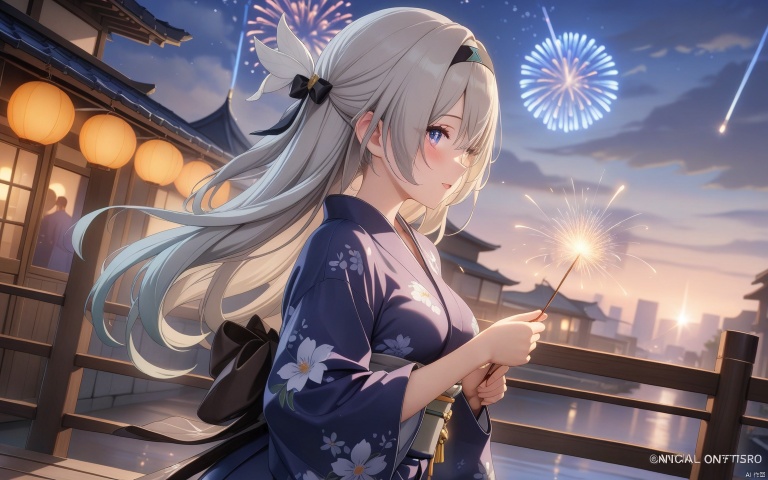  (masterpiece,top quality,best quality,official art,beautiful and aesthetic:1.2),
gf-hd,1girl,solo,long hair,robinSR,(beautiful yukatas),
(only one hand held fireworks),:),romantic gesture,
fireworks,hanabi,sparks,reflections,summer festival,
medium long shot,depth


