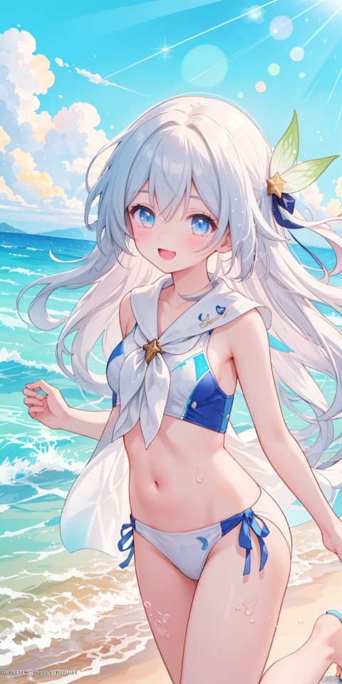  (masterpiece,top quality,best quality,official art,beautiful and aesthetic:1.2),gf-hd,1girl,solo,long hair,(swim_suit:1.1),(sheer clothing:1.3) ,firefly \(honkai: star rail\),cuteloli,,Sun-Kissed Summer Adventure: A vibrant,high-energy portrait of a teenage girl enjoying a summer adventure,her hair tousled by the sea breeze,laughter captured in a moment of pure joy. The background of a bright,sunny beach adds to the feeling of freedom and carefree youth. The image,rich in vivid colors and dynamic composition,captures the essence of summer fun. Shot on a Canon 5D Mark IV,f/2.2,with natural sunlight.
