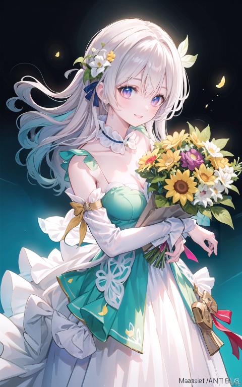  (masterpiece, top quality, best quality, official art, beautiful and aesthetic:1.2),lovely smile,bridal bouquet, liuying, cuteloli