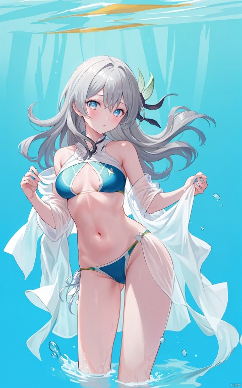  (masterpiece,top quality,best quality,official art,beautiful and aesthetic:1.2),gf-hd,1girl,solo,long grey hair,(swim_suit:1.1),(sheer clothing:1.3) ,firefly \(honkai: star rail\),cuteloli,
