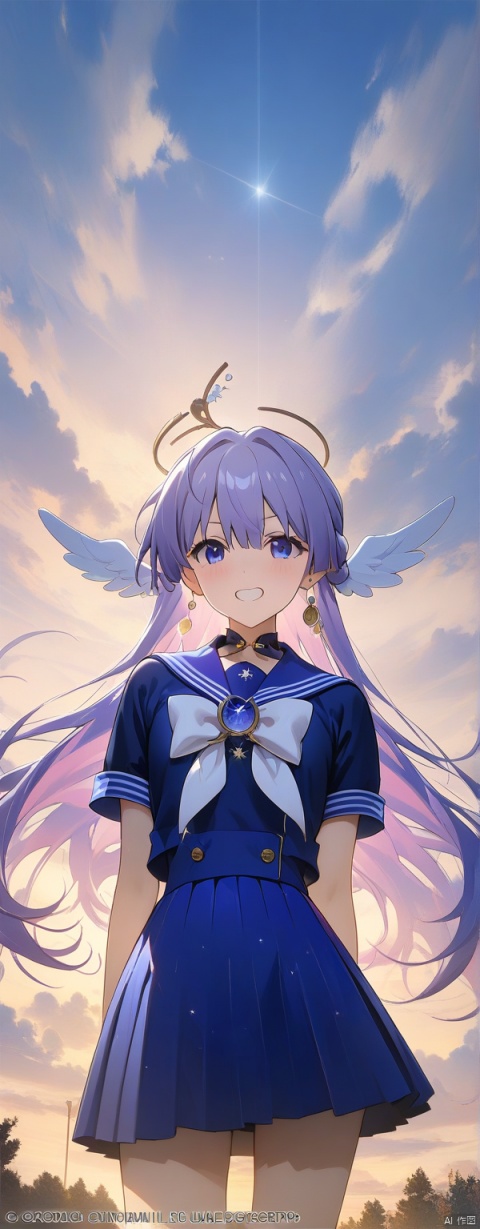  (masterpiece, top quality, best quality, official art, 8K,beautiful and aesthetic:1.2),robinSR,iconic,(Usagi Tsukino:1.5),ear wing,iconic,sailor suit,sky blue and white color scheme,sailor collar with a short skirt in deep navy blue and accented with royal blue, long white socks with a blue stripe at the top,red ruby-like transformation brooch, 