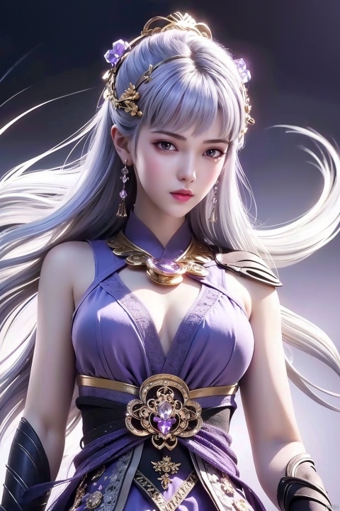  1 girl,(Purple light effect),hair ornament,jewelry,looking at viewer, (\meng ze\), wangyushan, dofas,(ultra-detailed crystallization),transparent crystals, WZRYhuowuMY, jmai