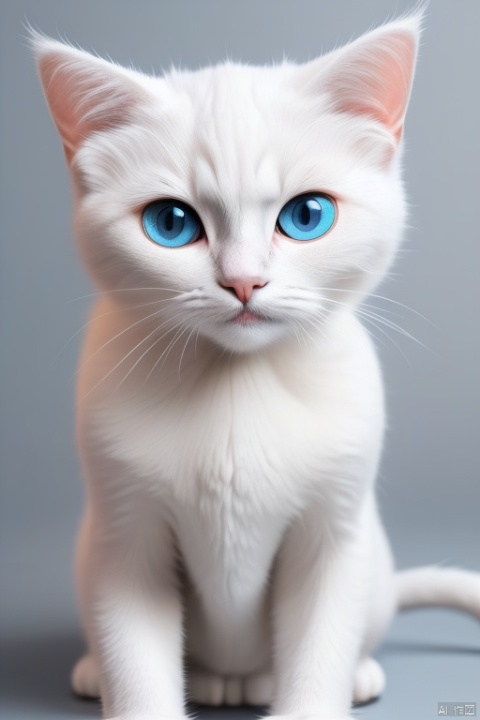 This is a ragdoll cat Stare ahead, blue eyes, grey background, no humans, animal, on side, cat, realistic, animal focus, white fur, whiskers, white cat