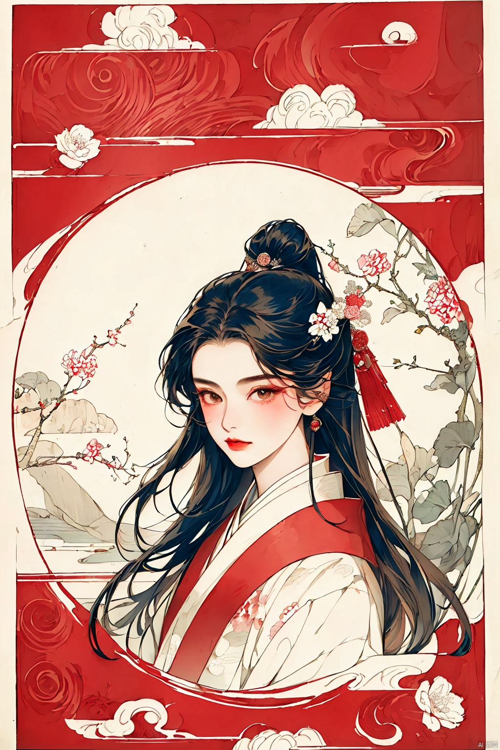  (masterpiece, best quality:1.2),(1girl:1.5),aged vintage paper,
a red pattern with white swirls ,Pencil Draw, jujingyi, 1girl, Pencil Draw, flower, (\meng ze\),bubble