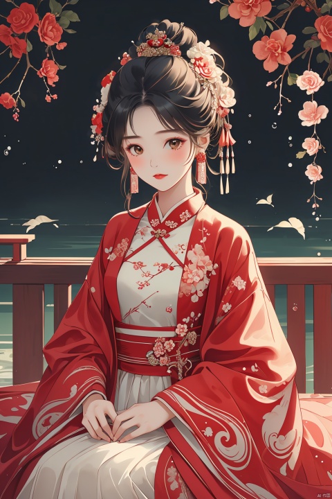  (masterpiece, best quality:1.2),(1girl:1.5),aged vintage paper,
a red pattern with white swirls ,Pencil Draw, jujingyi, 1girl, Pencil Draw, flower, (\meng ze\),bubble, hydress