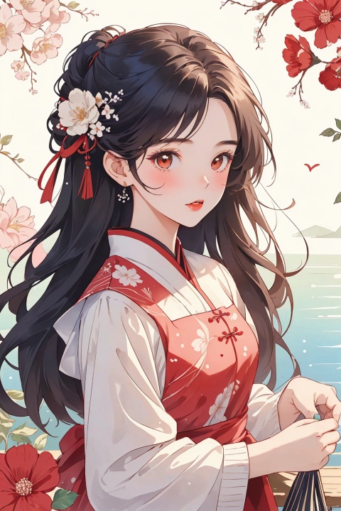  (masterpiece, best quality:1.2),(1girl:1.5),aged vintage paper,
a red pattern with white swirls ,Pencil Draw, jujingyi, 1girl, Pencil Draw, flower, (\meng ze\),bubble