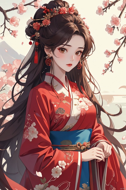  (masterpiece, best quality:1.2),(1girl:1.5),aged vintage paper,
a red pattern with white swirls ,Pencil Draw, jujingyi, 1girl, long hair, brown hair, hair ornament, long sleeves, very long hair, upper body, flower, wide sleeves, sash, petals, chinese clothes, Pencil Draw, flower, (\meng ze\),bubble, hydress