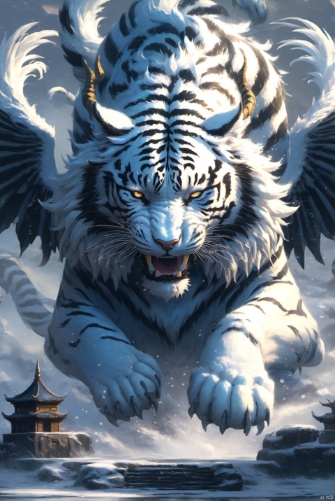 A winged tiger with dragon's horns, (2.5d:1.4)