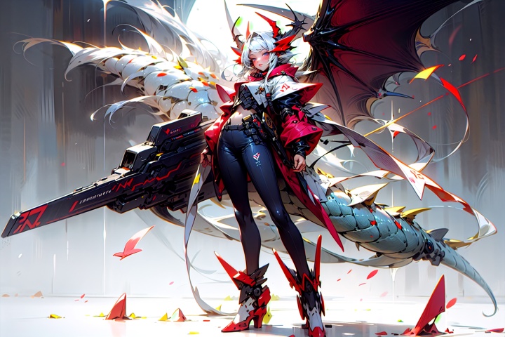  best quality,masterpiece,illustration,1girl,solo,full body,Mecha,machine,Dragon ear,Blank background,dragon horn,Dragon wings, dragontail, mecha