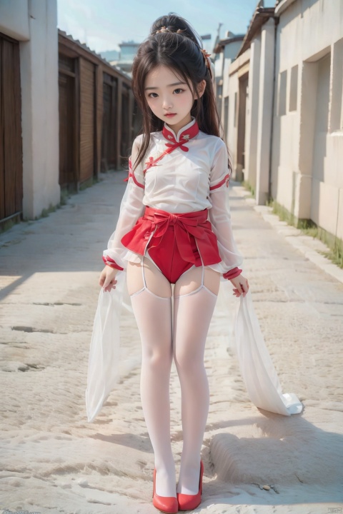  1girl,,Young children, little girls, young girls,,loli,l,8 years old,full_body,Petite,Cute,, ((((unde,)))),Pupils,Seductive posture,Lovely big eyes,1girl,Double ponytail,,standing,blurry background,White skin,Sideways,,Beautiful eyes,red hair,Dynamic blur, , guofeng,Streets, guofeng,pf-hd,梨涡彤彤, Add details, xxlinpantyhose