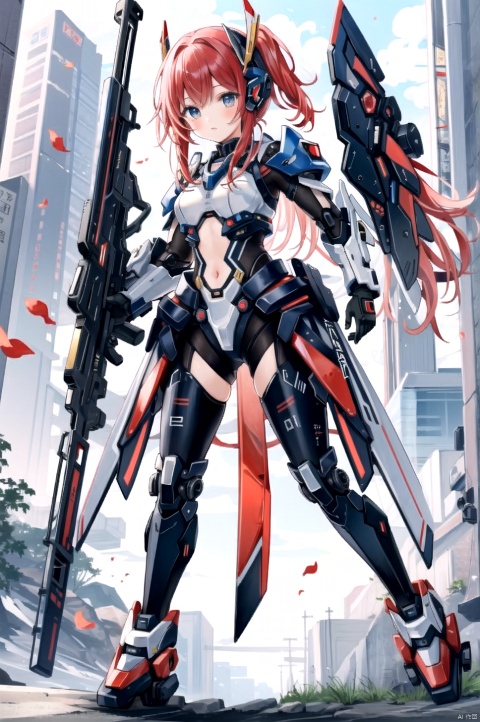  Girl, mecha, long red hair, a pair of mechanical wings, holding Tatsu Yamashiro.