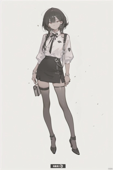  masterpiece, best quality, official art, model sheet, concept art, Large aperture, blurry background,(Perfect female body:1.2),(dark theme:1.3),(natural Skin texture, high clarity) ,
1girl, solo, fullbody, long hair, skirt, black hair, standing, pantyhose, pencil skirt, high heels,pencil_skirt,high_heels,handbag
 ,g008,,, g009,