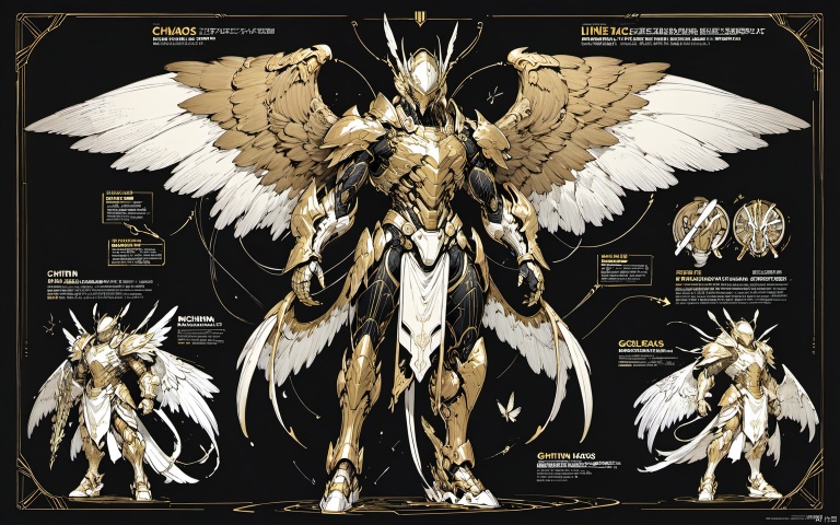 gameplay style, masterpiece, best quality, line art, line style, insect boy, color chaos theme,  chitin armor,slim limbs,small helmet,Extremely massive wings,full body,long body,Golden ratio body,Platform mechanical Sneakers,strong body