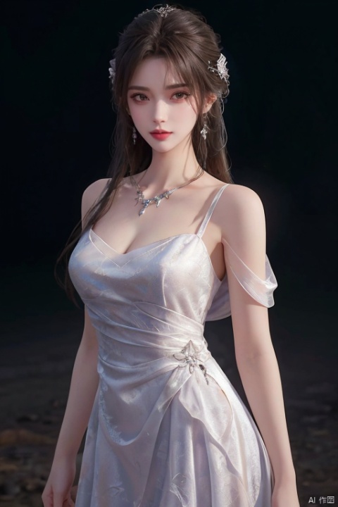 best quality,HDR,UHD,8K,Vivid Colors,solo,medium-shot,(1girl:1.2),(standing:1.1),from front,soft light,(looking at viewer:1.1),Elegant,detailed gorgeous face,(simple background:1.1),cowboy shot, rc,gem,shiny dress, depth of field