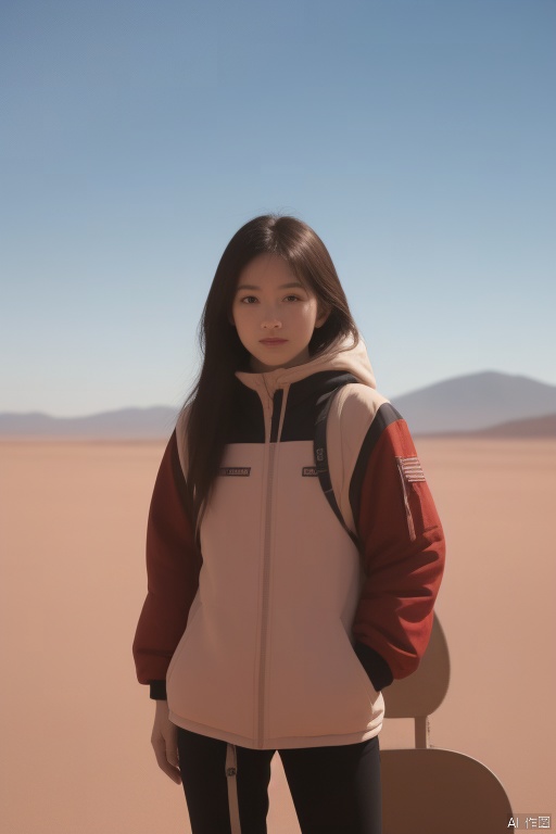  An adventurous Chinese girl in an advanced exploration suit, exploring the Martian landscape with a rover vehicle beside her. She's examining unique rock formations and collecting soil samples, with the Martian sky showcasing its pinkish hues and distant stars twinkling in the background, highlighting the challenges and excitement of Martian exploration.,,<lora:660447313082219790:1.0>