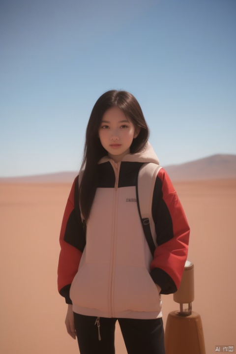  An adventurous Chinese girl in an advanced exploration suit, exploring the Martian landscape with a rover vehicle beside her. She's examining unique rock formations and collecting soil samples, with the Martian sky showcasing its pinkish hues and distant stars twinkling in the background, highlighting the challenges and excitement of Martian exploration.,,<lora:660447313082219790:1.0>