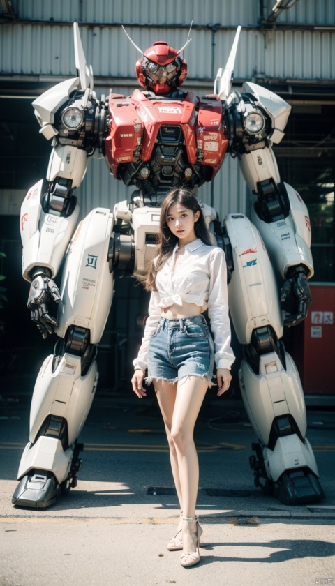  (best quality),(masterpiece),an extremely delicate and beautiful girl,official art,ultra-detailed,(light on face),looking at viewer,(1girl:1.5),solo,standing in front of a big robot
,(long floating blonde hair),Mecha warrior,BREAK, (black mecha:1.2),red mecha,gloden mecha,sunlight,super_mecha,machinery,Real,1girl,robot,mech,Pink Mecha,cyberpunk,steampunk, 1 girl