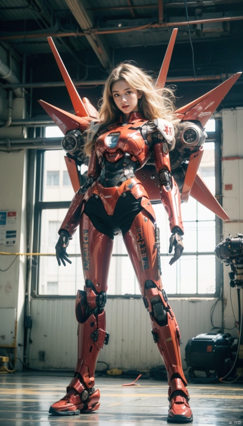  (best quality),(masterpiece),an extremely delicate and beautiful girl,official art,ultra-detailed,(light on face),looking at viewer,(1girl:1.5),solo,standing in front of a big robot
,(long floating blonde hair),Mecha warrior,BREAK, (black mecha:1.2),red mecha,gloden mecha,sunlight,super_mecha,machinery,Real,1girl,robot,mech,Pink Mecha,cyberpunk,steampunk