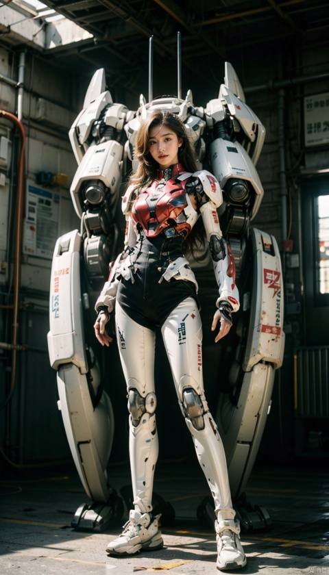  (best quality),(masterpiece),an extremely delicate and beautiful girl,official art,ultra-detailed,(light on face),looking at viewer,(1girl:1.5),solo,standing in front of a big robot
,(long floating blonde hair),Mecha warrior,BREAK, (black mecha:1.2),red mecha,gloden mecha,sunlight,super_mecha,machinery,Real,1girl,robot,mech,Pink Mecha,cyberpunk,steampunk