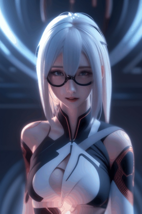  1girl,White hair, Short hair, floating hair, perfect, eye_glasses,energy,glowing,diffractionspikes,ejaculation,electricity,magic,tarrysky,moyou